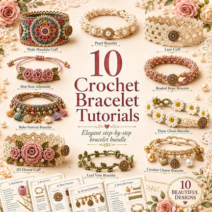 10 crochet bracelet patterns PDF bundle with elegant jewelry designs