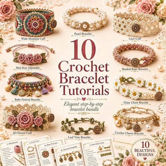 10 crochet bracelet patterns PDF bundle with elegant jewelry designs