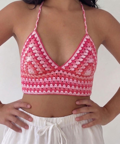 Finished granny bralette showing the underbust band and straps
