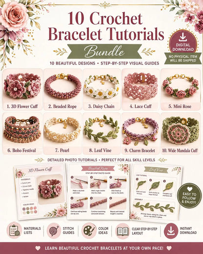 Floral crochet bracelet design from the jewelry pattern bundle