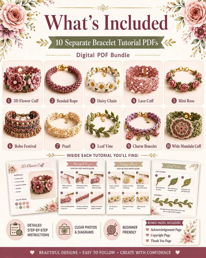 Boho crochet bracelet and cuff designs from the bundle