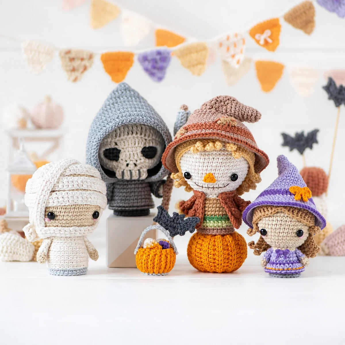 Crocheted Halloween cat amigurumi figure