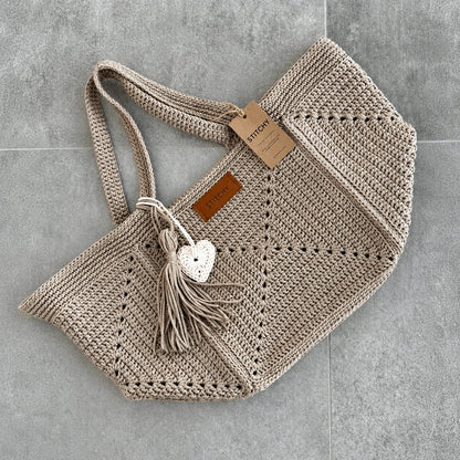 Granny Five tote bag in a neutral color, standing upright