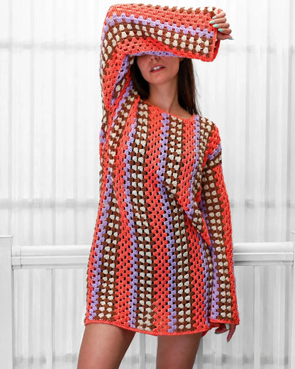 Close-up of the airy granny stitch fabric on the Taylor dress