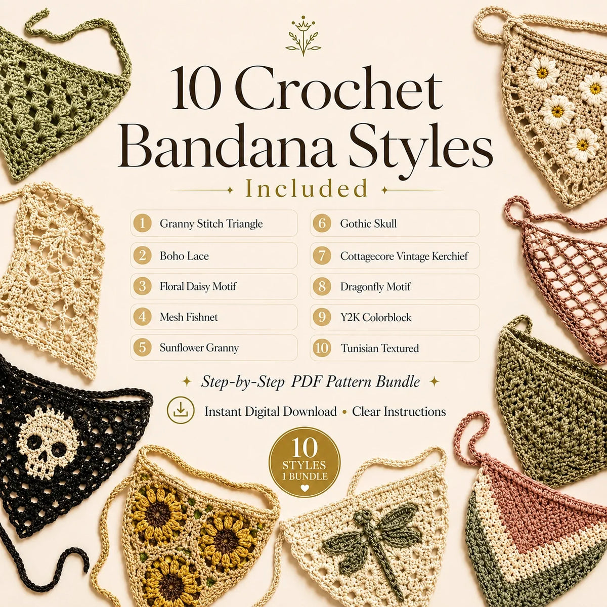 Granny style crochet bandana in colorful squares