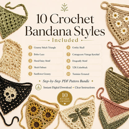Granny style crochet bandana in colorful squares