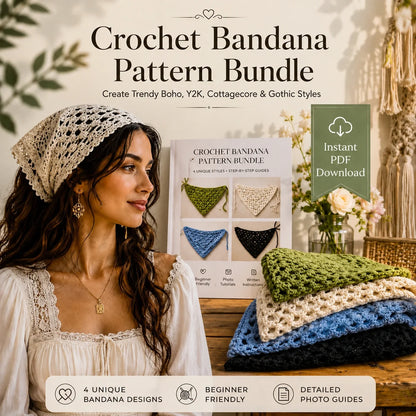 Crochet bandana pattern bundle preview of all designs