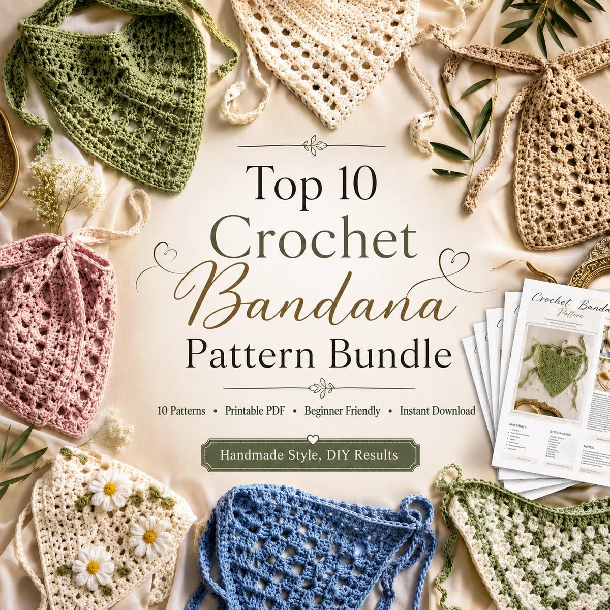 Two crochet bandanas from the bundle laid flat
