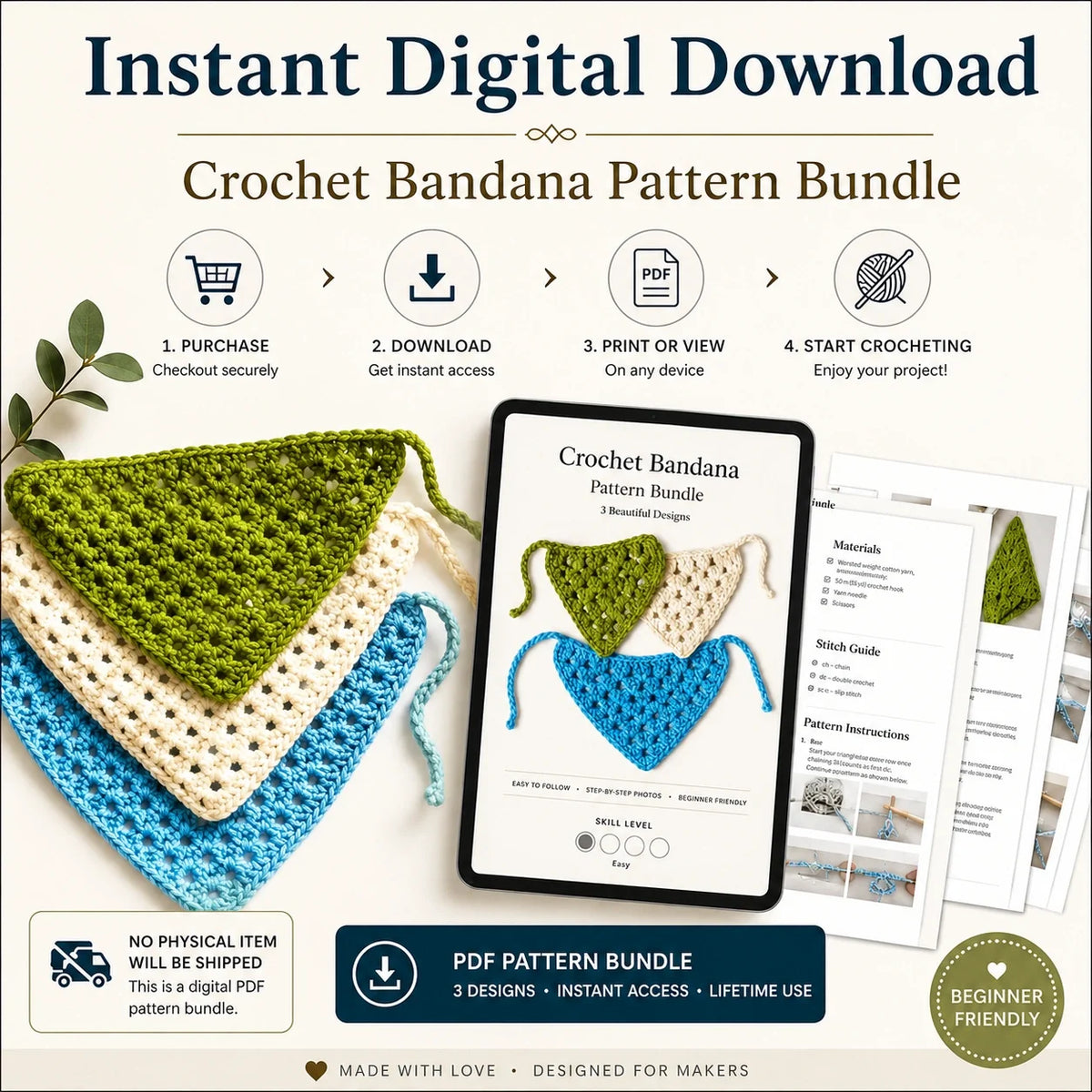 Handmade crochet bandana ready for gifting