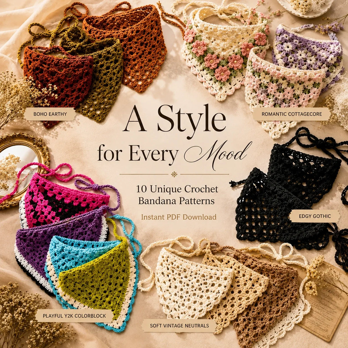 Crochet bandana with fringe detail