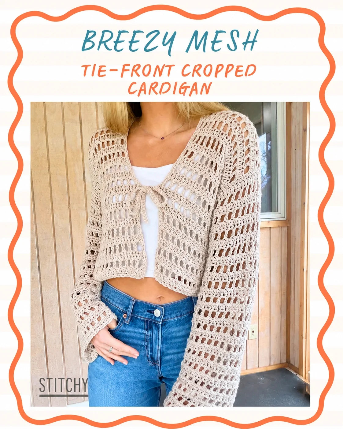 Cropped crochet mesh cardigan in a light summer color