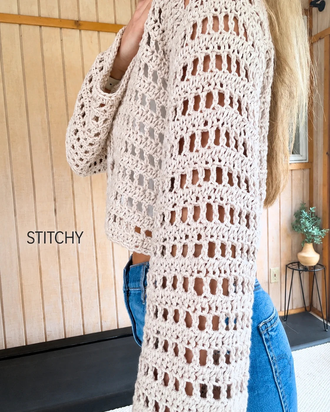 Breezy mesh crochet cardigan worn as a light summer layer