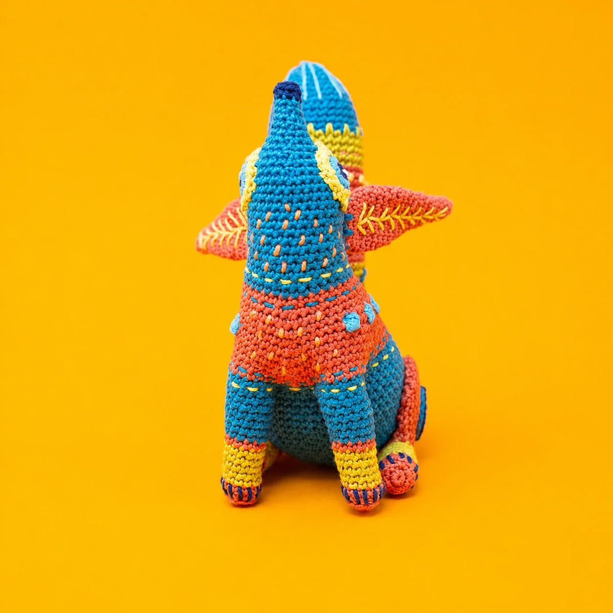 Finished alebrije fox amigurumi from the Stitchy Crochet PDF pattern