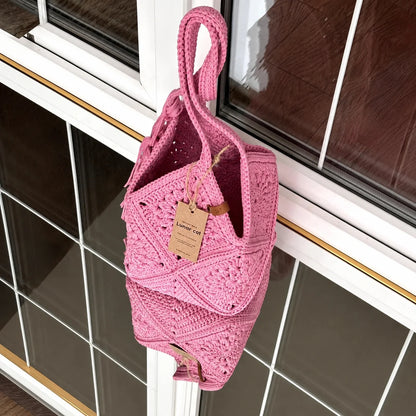 Close-up of the textured granny square crochet surface