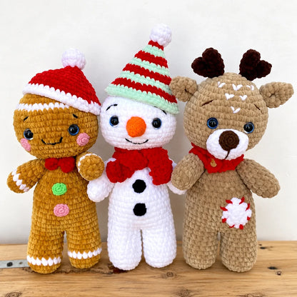 Set of three Christmas crochet plushies made from the Stitchy pattern