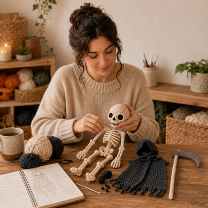 Detail of the crocheted rib cage and skeleton body