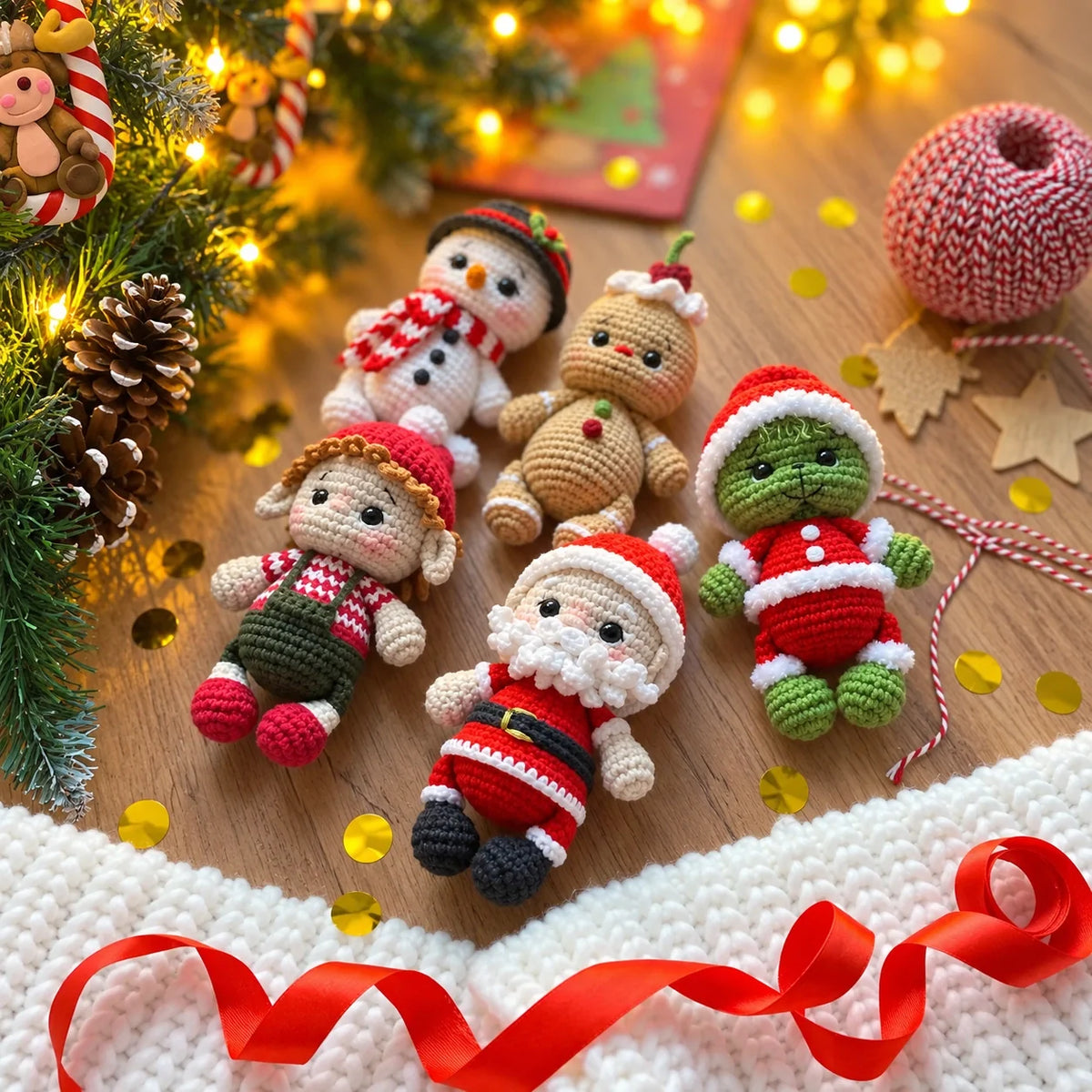 Set of five handmade crochet Christmas characters