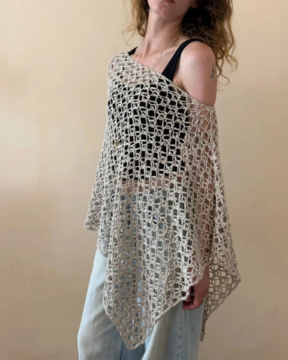 Back view of the lightweight NOA crochet poncho top