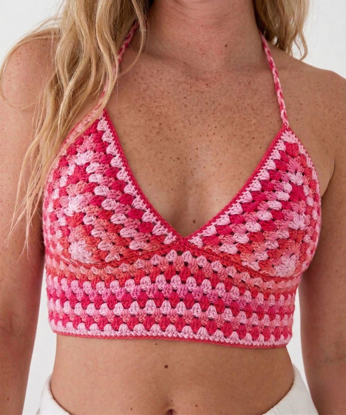 Granny stitch bralette with triangle cups and slim straps