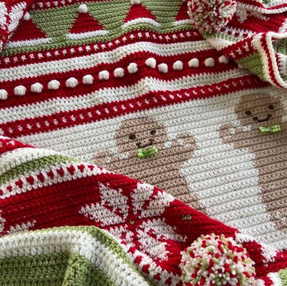 Close-up of gingerbread, Santa-hat, snowflake and bobble rows