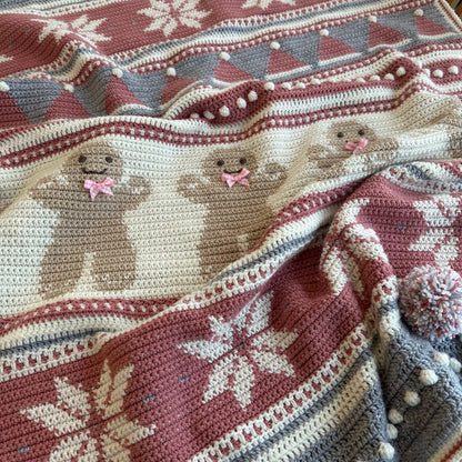 Dusty-rose, grey and cream colorway with pink gingerbread bows