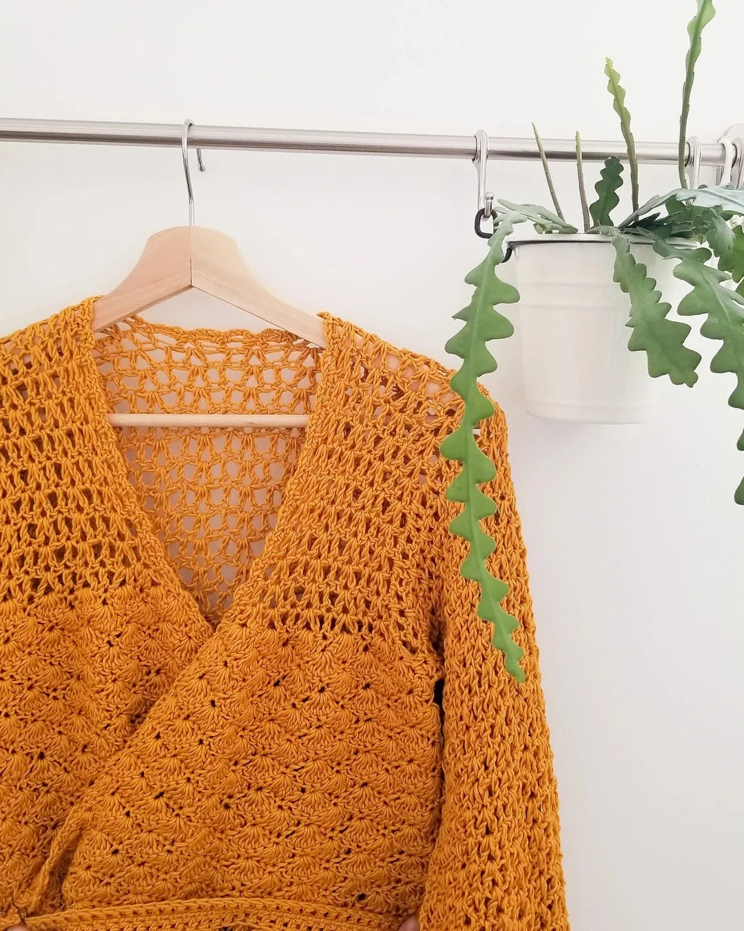 Back view of the handmade Foxglove wrap top