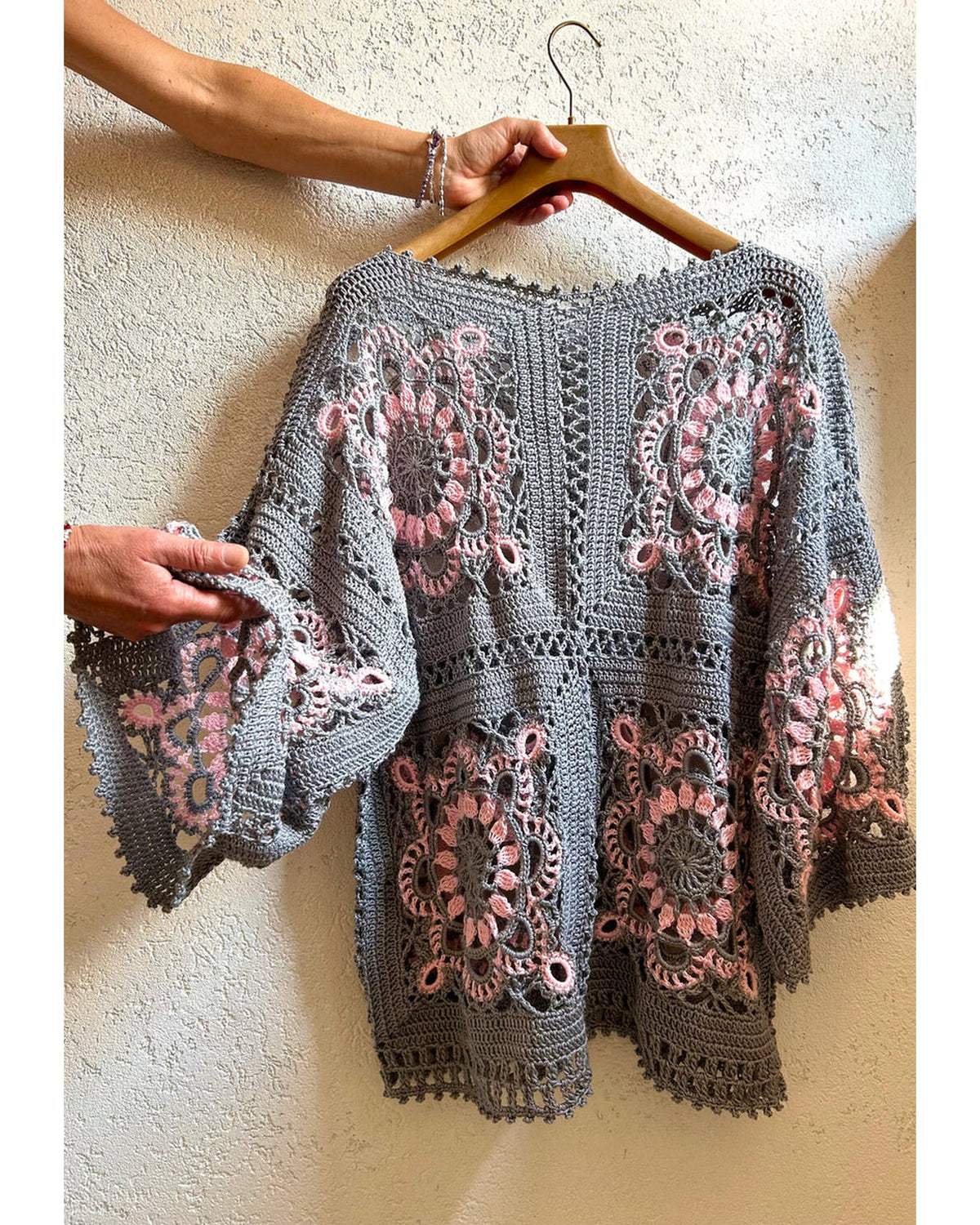 Clas Top crocheted in a light neutral color