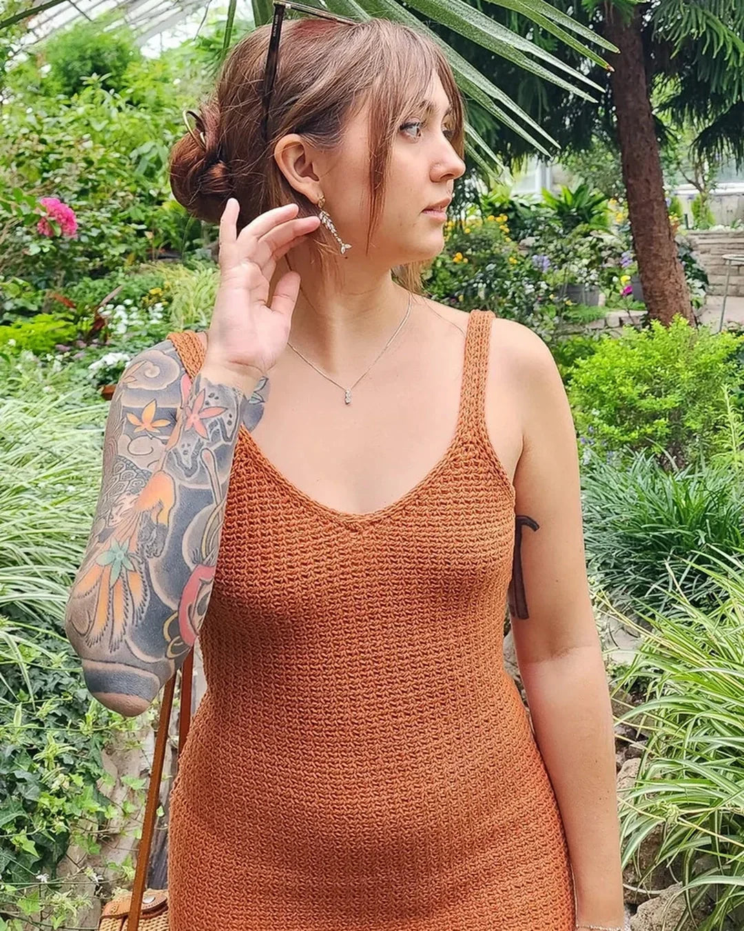 Crochet summer dress showing the V-neckline option
