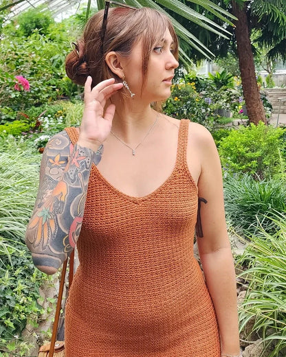 Crochet summer dress showing the V-neckline option