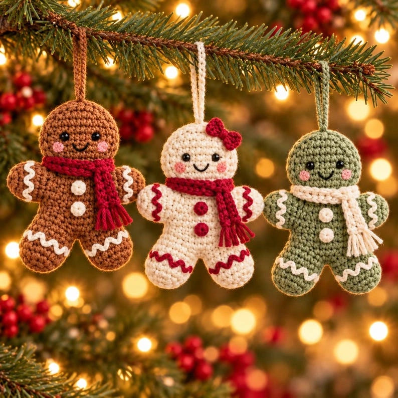 Gingerbread ornaments on a festive branch