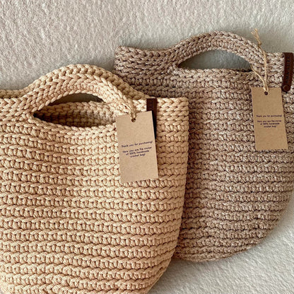 Detail of the handle on the modern crochet tote