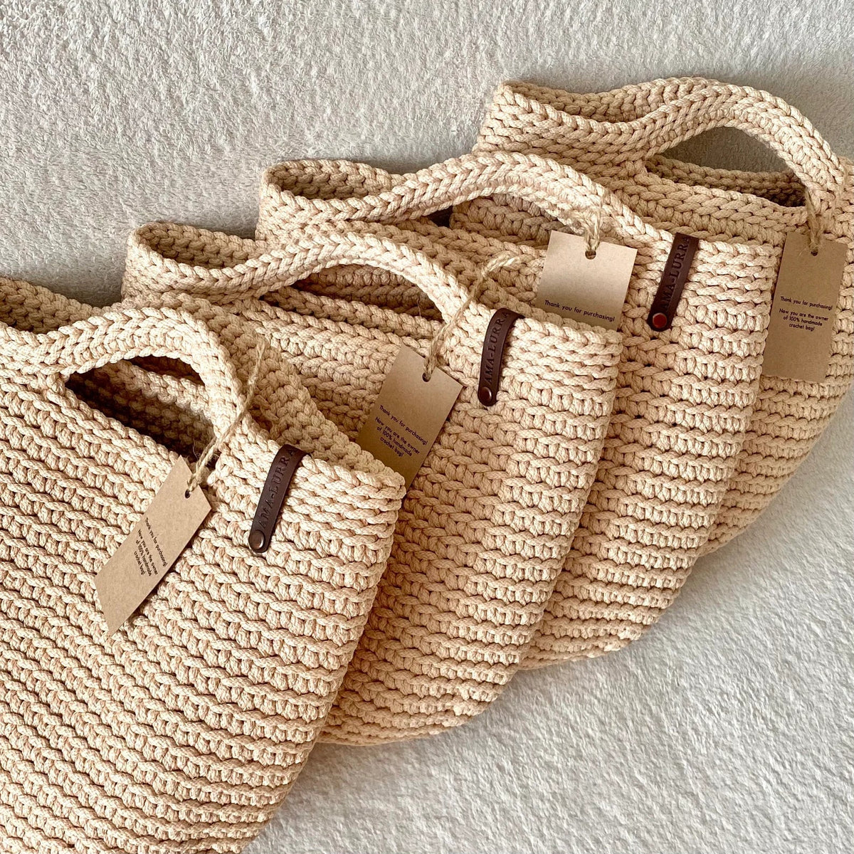 Close-up of the stitch texture on the crochet tote
