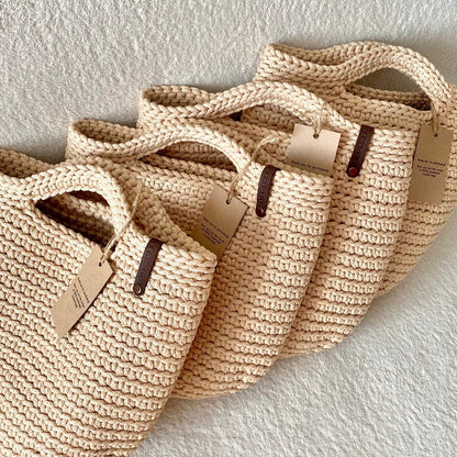 Close-up of the stitch texture on the crochet tote