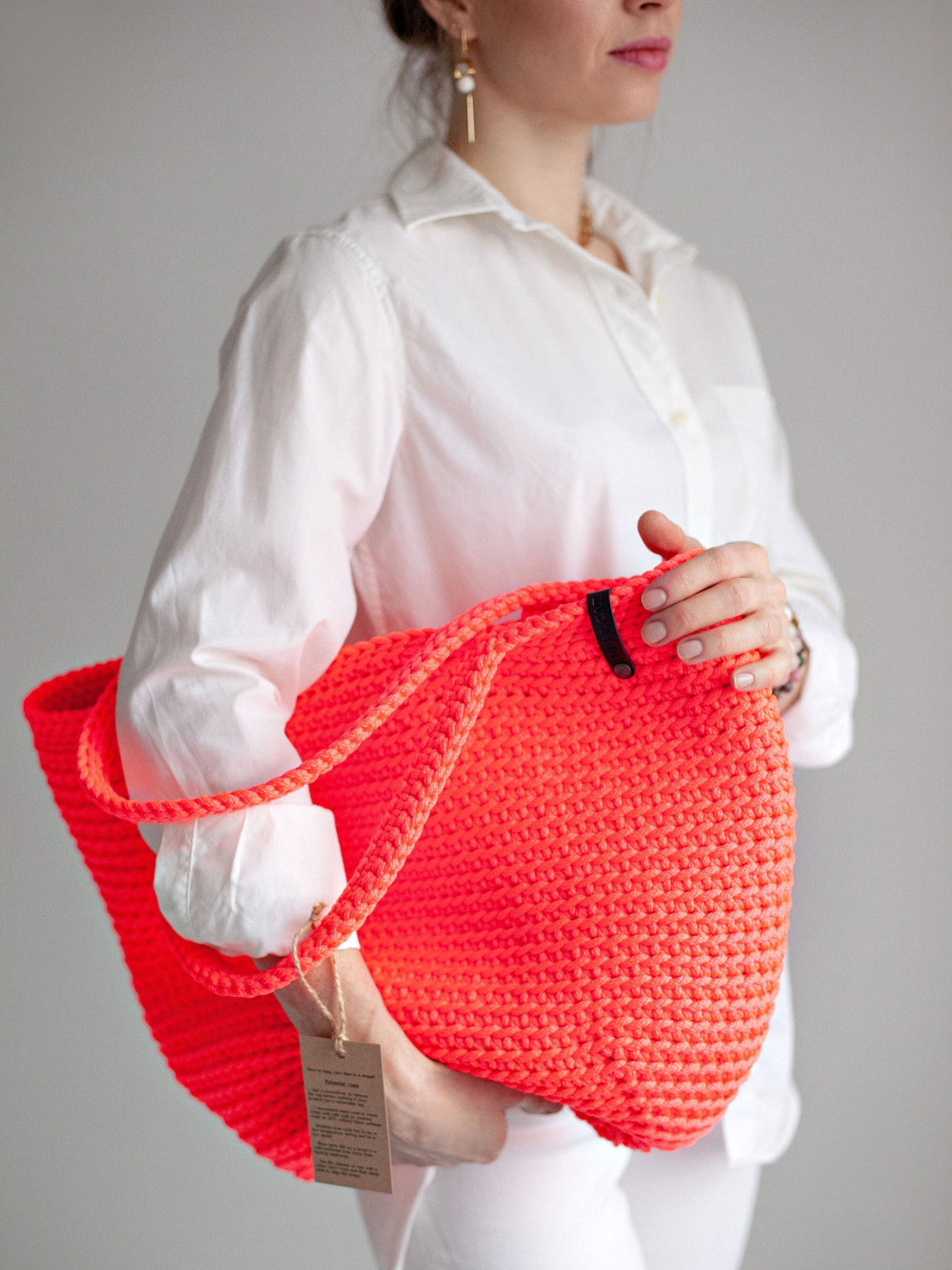 XXL crochet tote bag styled as a beach bag