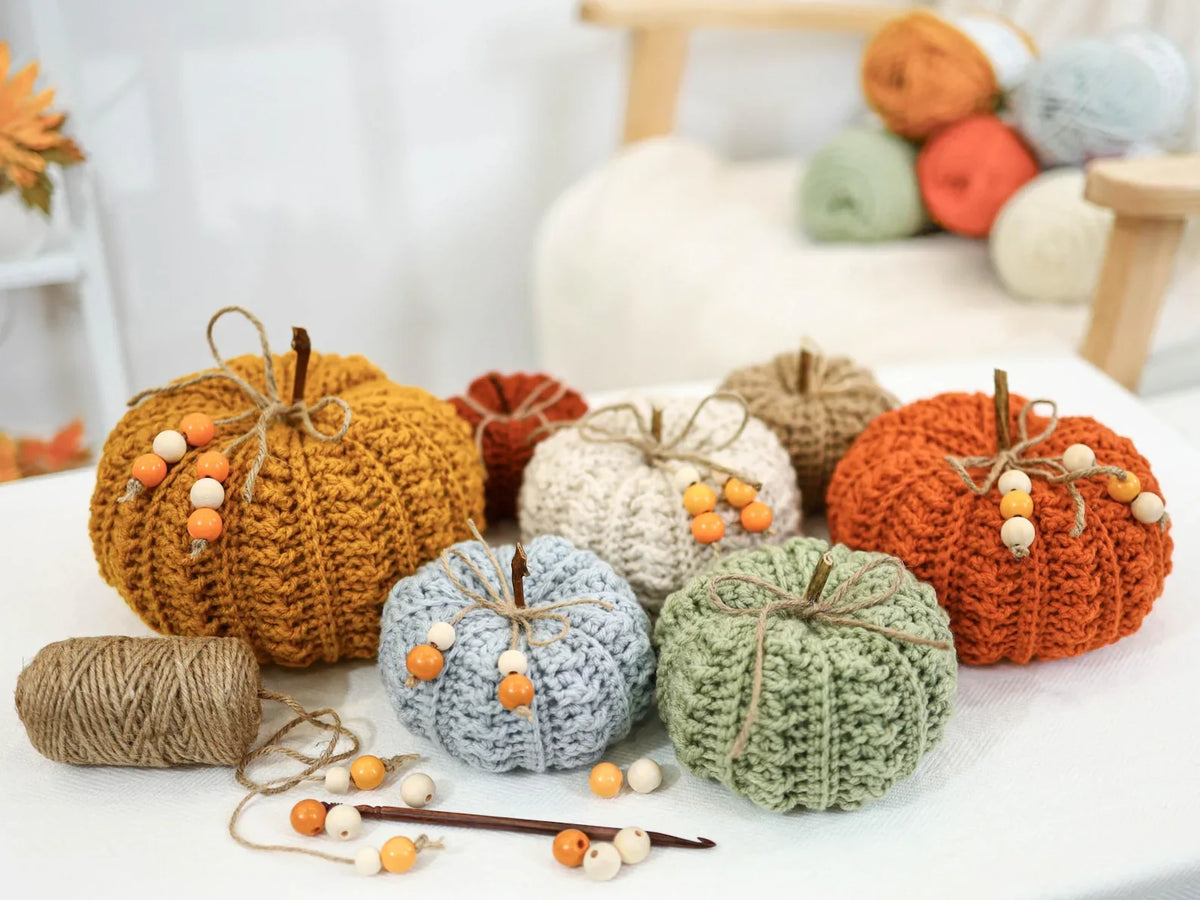 Crochet pumpkin close-up showing textured stitch pattern