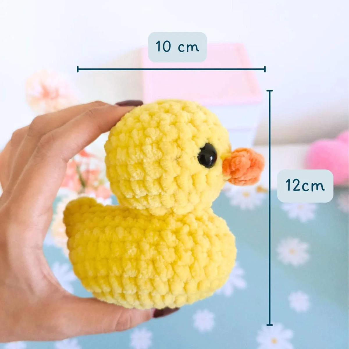 Classic yellow crochet rubber duck amigurumi, front view