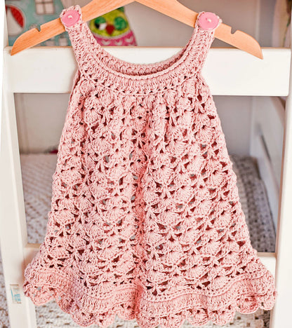 Airy crochet summer dress with delicate lace stitch pattern, front view