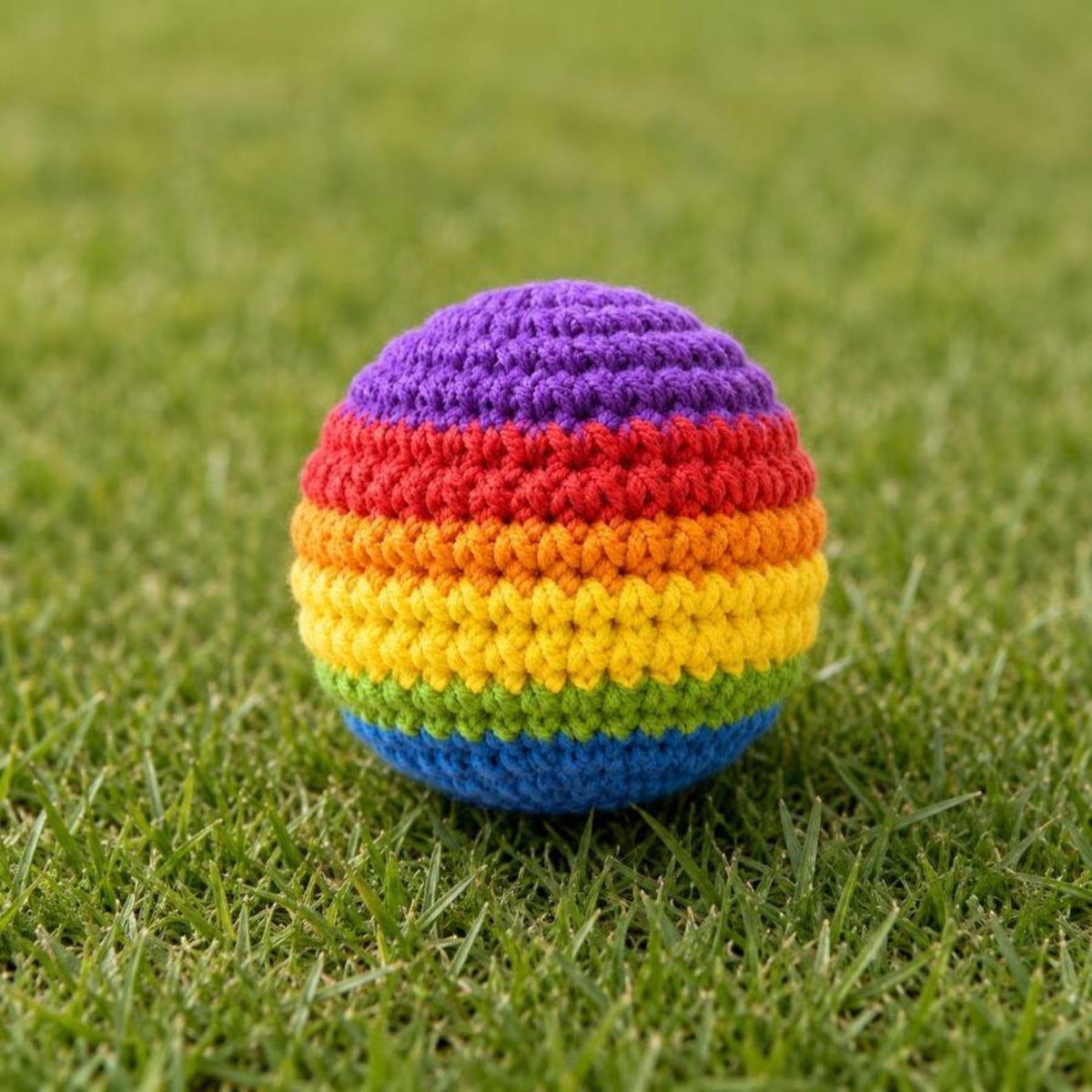 Overview of the 12 hacky sack designs from the crochet pattern
