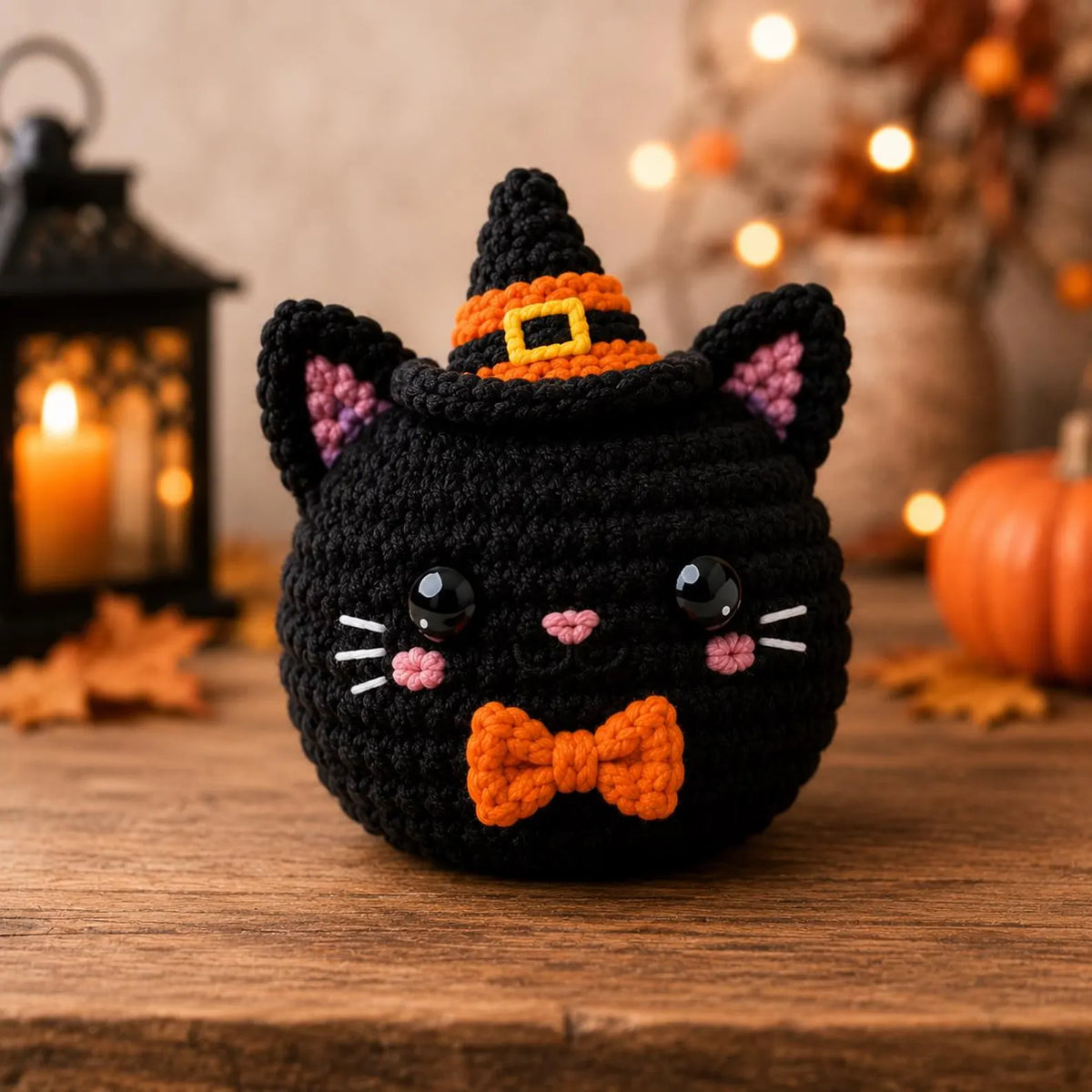 Cute crochet pumpkin bao bun with a kawaii face