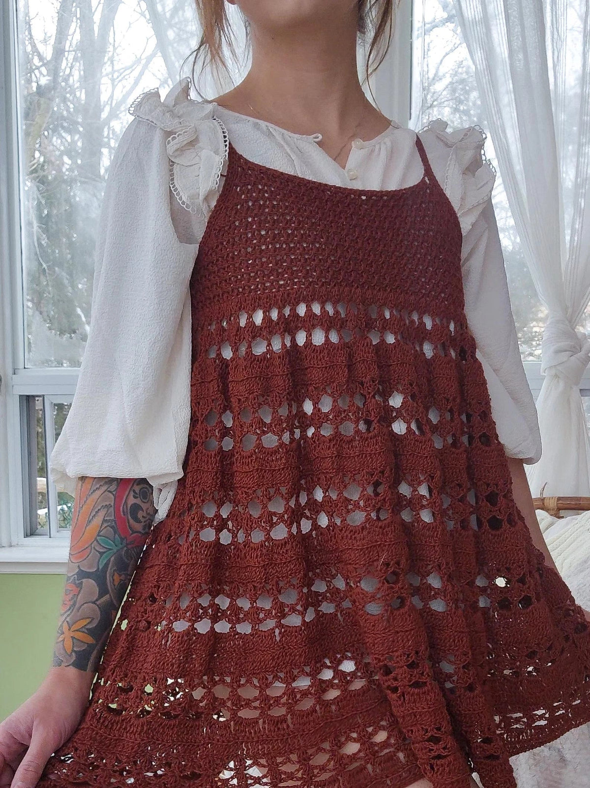 Back view of the crocheted babydoll dress