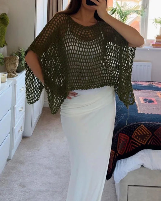 Selenya shawl poncho with airy open-mesh stitch pattern