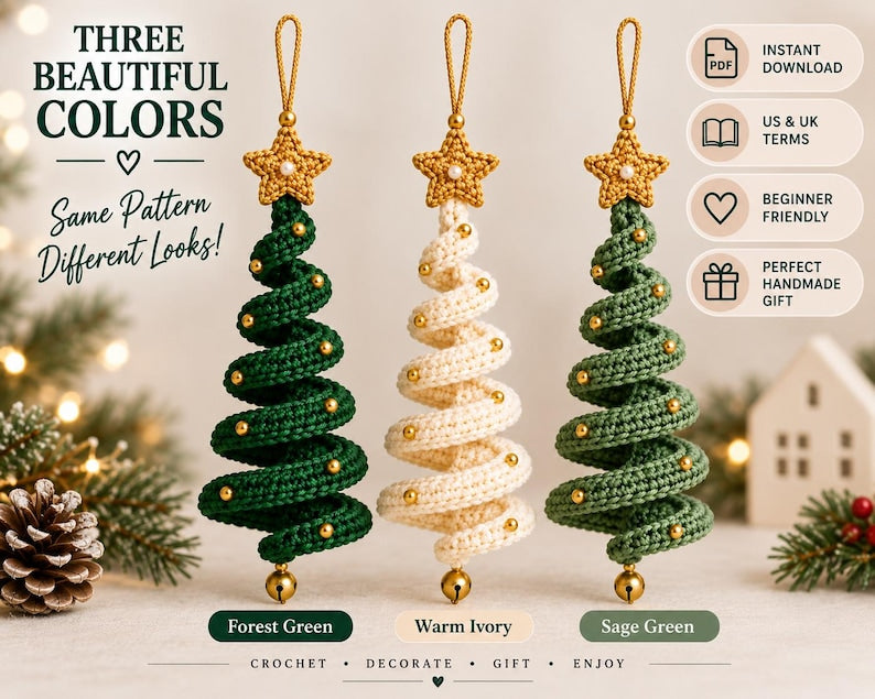 Forest green, warm ivory and sage green colorway ideas for the spiral tree ornament