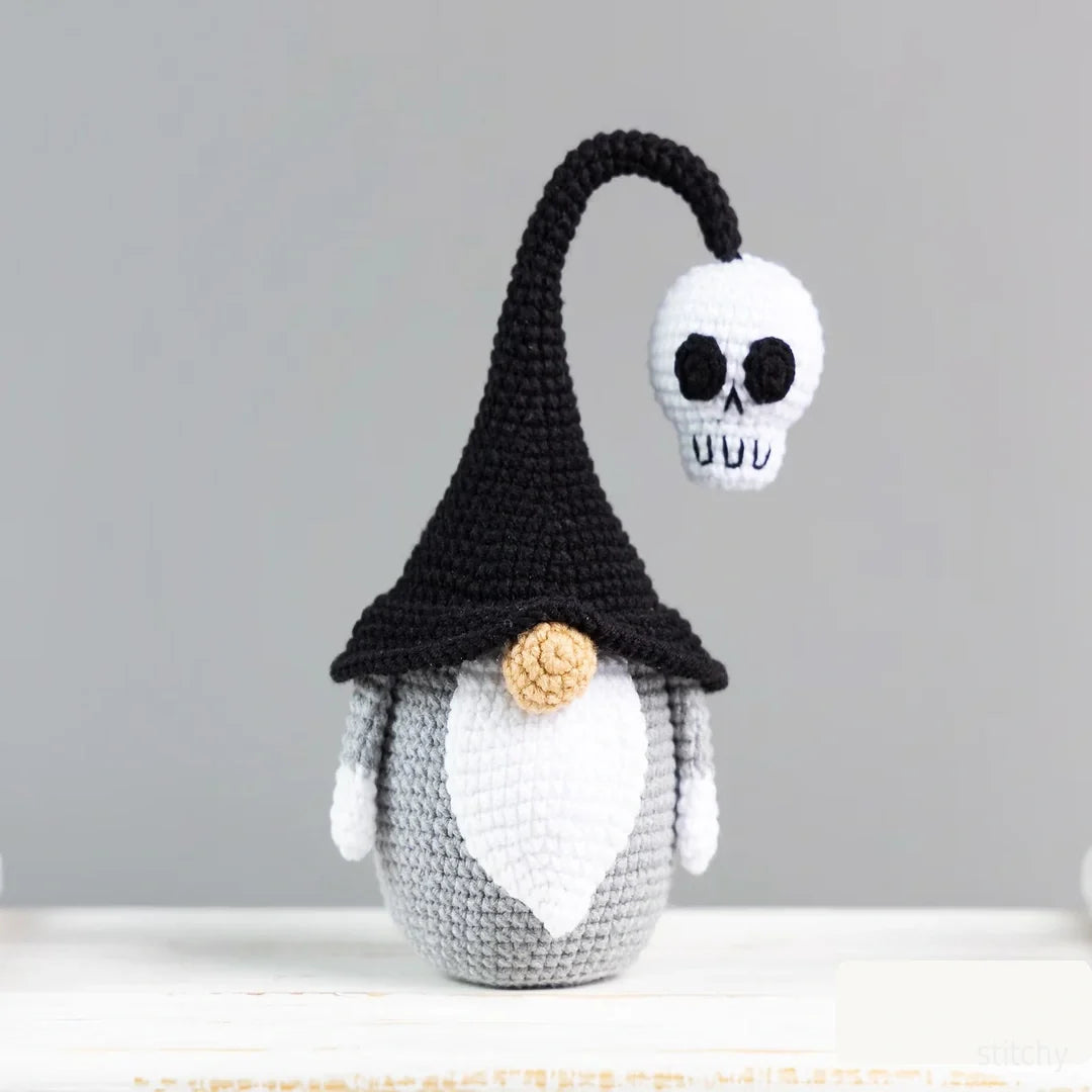 Back view of the Halloween gnome showing hat and body